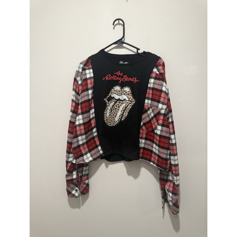 Rolling Stones Reworked Upcycle Grunge Oversize Cropped Top M/L